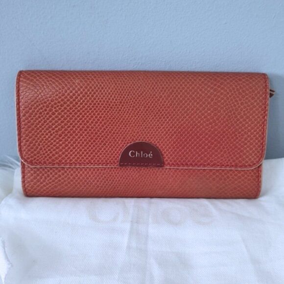 Chloe snake embossed leather flap long wallet w/dusty EUC - Picture 2 of 11